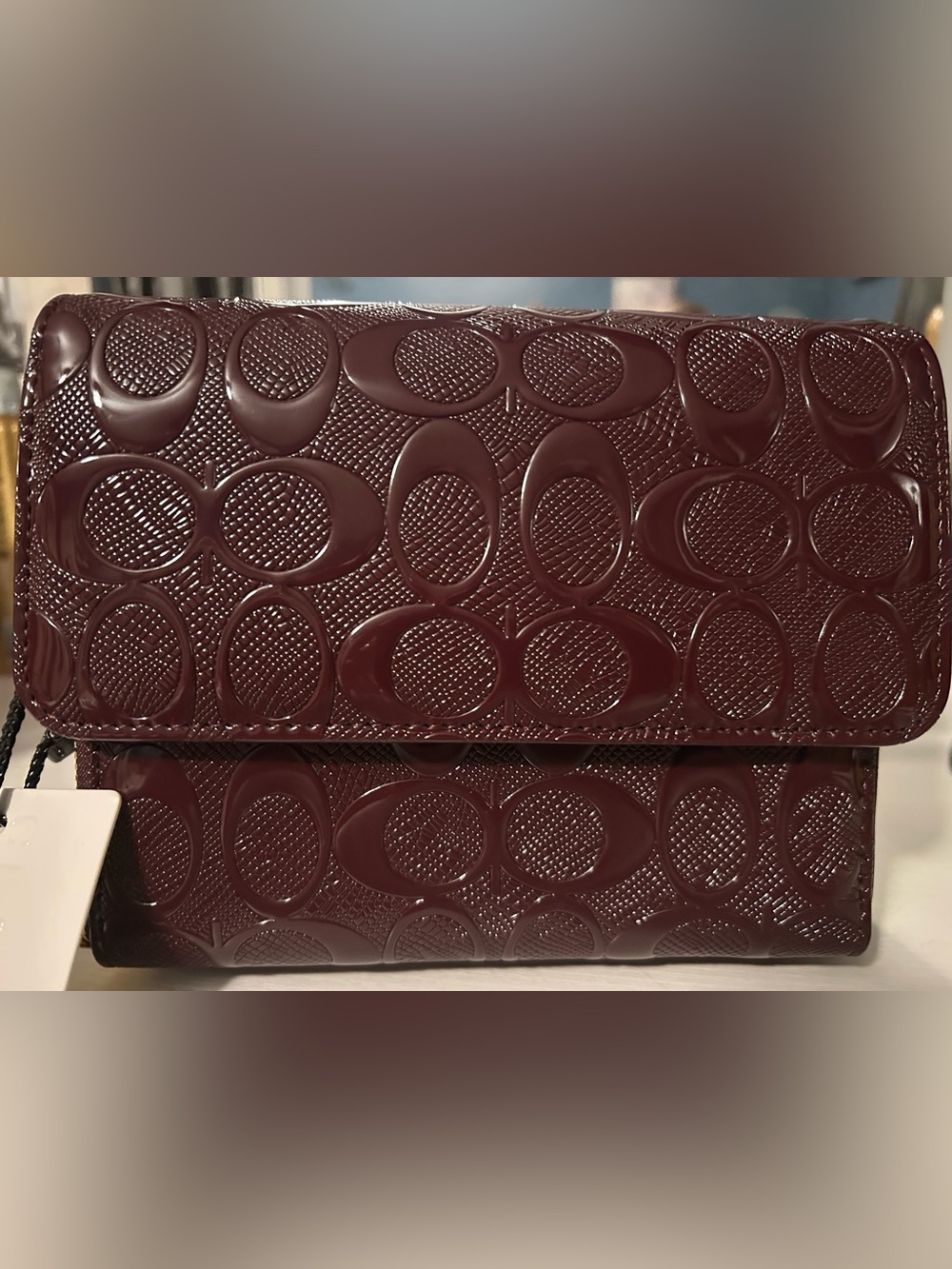 Glossy embossed Women's mini purse /wallet in deep burgundy